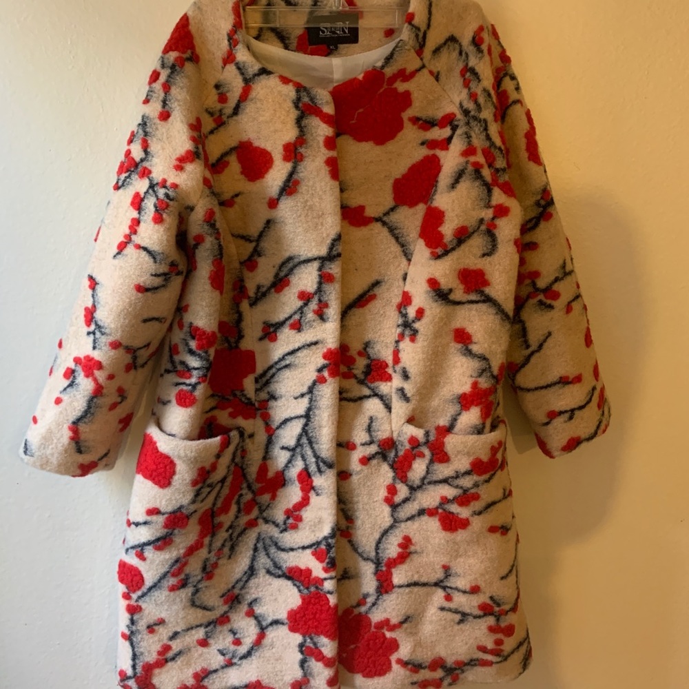 COPY - Unique floral wool pea coat beige